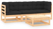 vidaXL 4-delige Loungeset met kussens massief grenenhout