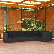 vidaXL 5-delige Loungeset met kussens poly rattan zwart