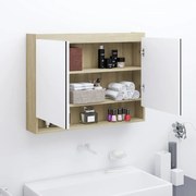 vidaXL Badkamerkast met spiegel 80x15x60 cm MDF wit en eikenkleurig