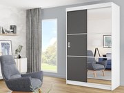 Kledingkast Dover 111, Wit, Grafiet, 205x138x60cm, 129 kg, Kledingkast deuren: Schuivend, Aantal planken: 2, Aantal planken: 2