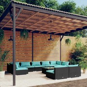 vidaXL 10-delige Loungeset met kussens poly rattan zwart