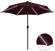 vidaXL Parasol met LED-verlichting aluminium paal 300 cm bordeauxrood