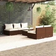 vidaXL 6-delige Loungeset met kussens poly rattan bruin