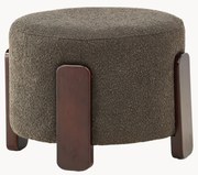 Bouclé beklede poef Coffey met houten poten