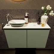 Mondiaz Fowy toiletmeubel 80cm army met legergroene waskom links en kraangat