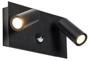 Buiten wandlamp zwart incl. LED 2-lichts bewegingssensor- Simon