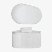 Carsone Houten Badkamermeubelset Wit & Zonder Extra Eenheid & Redondo Cerámica Blanco Rayas Ø36 Cm Sinqua & Ovaal Led En Anticondens 100x80 - Sklum