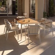 Rechthoekige Tafelset Katiana, 160x90 Cm, Gemaakt Van Aluminium En Teakhout, En 6 Yervin Tuinstoelen, Gemaakt Van Aluminium En B Wit - Sklum
