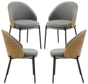 Pack 4 Mos Stoelen Grijze Stof met Houten Beklede Rugleuning