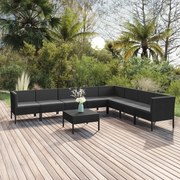 vidaXL 9-delige Loungeset met kussens poly rattan zwart