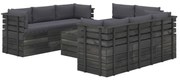 vidaXL 9-delige Loungeset met kussens pallet massief grenenhout