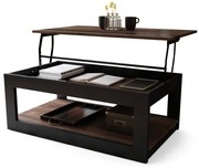 LUSSO Bruin Eiken/Zwart Mat - MODERNE SALONTAFEL MET VERHOOGD BLAD + OPBERGRUIMTE + SCHAP (OP WIELEN!)