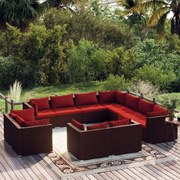 vidaXL 11-delige Loungeset met kussens poly rattan bruin