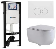 QeramiQ Dely Swirl Toiletset - 36.3x51.7cm - Inbouwreservoir met Geberit UP320 spoelmechanisme - slim zitting - mat witte metalen bedieningsplaat - ronde knoppen - wit glans SW1381697/SW706190/SW1000766/SW1026256