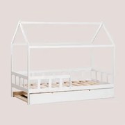 Houten Bed Voor Kelly Kids-matras Van 90 Cm Wit Hout & Bed Met Onderschuifbed & 90 X 190 Cm - Sklum