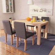 vidaXL Eettafel met stoelen kunstleer en eiken bruin 5 st