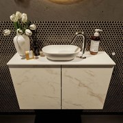 Mondiaz Fowy toiletmeubel 80cm Carrara met witte waskom midden en kraangat