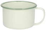 Beker met oor, emaille, groengrijs/wit,Ø 11 cm