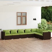 vidaXL 7-delige Loungeset met kussens poly rattan bruin