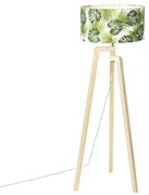 Vloerlamp tripod hout met kap leaf - Puros Modern E27 rond Binnenverlichting Lamp