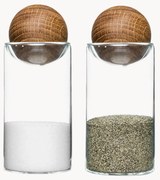 Mondgeblazen zout- en peperstrooier Nature met houten deksel, 2-delig