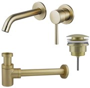 Fortifura Calvi Wastafelkraanset - inbouw wastafelkraan - klikwaste plug - verlaagde design sifon - Geborsteld Messing PVD (Goud) SW720228/SW696202/SW696218