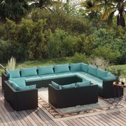 vidaXL 12-delige Loungeset met kussens poly rattan zwart