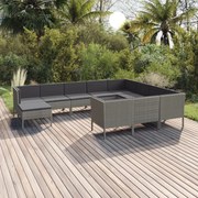 vidaXL 11-delige Loungeset met kussens poly rattan grijs