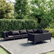 vidaXL 8-delige Loungeset met kussens poly rattan donkergrijs