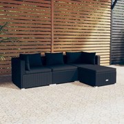 vidaXL 4-delige Loungeset met kussens poly rattan zwart