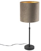 Stoffen Tafellamp zwart met velours kap taupe met goud 25 cm - Parte Landelijk / Rustiek E27 cilinder / rond rond Binnenverlichting Lamp