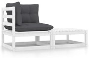 vidaXL 2-delige Loungeset met kussens massief grenenhout wit