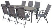 Garden Point grijze aluminium tuinmeubelen met grote Polywood Verona tafel voor 8 personen