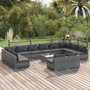 vidaXL 13-delige Loungeset met kussens poly rattan grijs