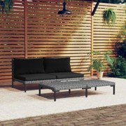 vidaXL 3-delige Loungeset halfrond poly rattan donkergrijs