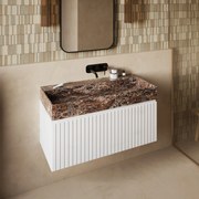 Fontana Dark Emperador badmeubel 100cm mat wit met ribbelfront zonder kraangat