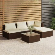 vidaXL 5-delige Loungeset met kussens poly rattan bruin