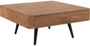 Goossens Salontafel Bjarte vierkant, hout eiken donker bruin, stijlvol landelijk, 90 x 40 x 90 cm