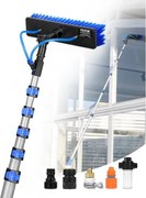 VEVOR Telescopische wasborstel, 11 m lange reinigingsstok met uitschuifbare steel, 180° draaibare borstelkop en 20 m slang, raamreinigingsgereedschap voor zonnepanelen op dekken van huishoudens en caravans