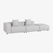 Bruna Modulaire Hoekbank Links Met 2 Delen Met Hoge Armleuning En Poef ↔︎345 Cm Stof Gris Glacial - Sklum