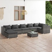 vidaXL 8-delige Loungeset met kussens poly rattan grijs