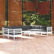 vidaXL 11-delige Loungeset met kussens massief grenenhout wit