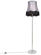 Vloerlamp messing met Granny B kap zwart-grijs 45 cm - Kaso Retro E27 rond Binnenverlichting Steen / Beton Lamp