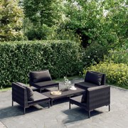 vidaXL 5-delige Loungeset met kussens poly rattan donkergrijs