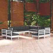 vidaXL 11-delige Loungeset met kussens massief grenenhout wit