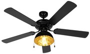 Plafondventilator met lamp zwart met beige 130cm met trekschakelaar - Mistral Magna Industriele / Industrie / Industrial E27 rond Binnenverlichting Lamp