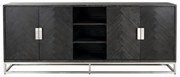 Richmond Interiors Blackbone Silver Groot Dressoir Zwarte Visgraat Met Zilver - 225x45x90cm.