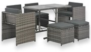 vidaXL 7-delige Tuinset met kussens poly rattan grijs