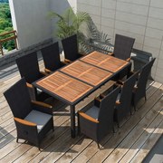 vidaXL 9-delige Tuinset poly rattan acaciahout zwart