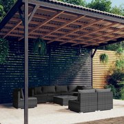 vidaXL 9-delige Loungeset met kussens poly rattan grijs